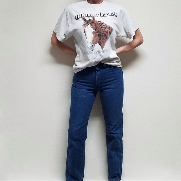 Vintage Wrangler W Pocket High Rise Mid Wash Stone Wash Straight Leg Jeans - Picture 2 of 11